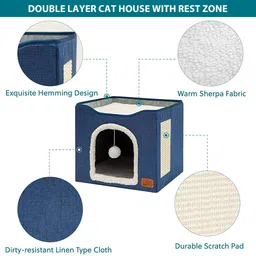 sthira Cat Beds for Large Cats, Cat House Cat Cave for Pet Cat House with Fluffy Cat House image 3
