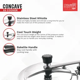 classic essentials Prochef Concave Stainless Steel Cooker | ISI Certified 5 L Induction Bottom Pressure Cooker image 2