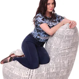 style homez XXL Cotton Canvas Newspaper Printed Bean Bag Chair With Bean Filling image 4