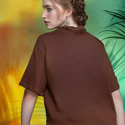 slenor Women Typography Round Neck Pure Cotton Brown T-Shirt image 2