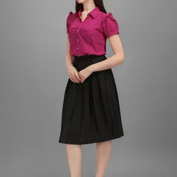 kinjo Women Solid Flared Pink Skirt image 2