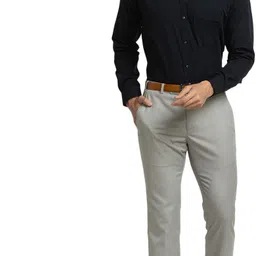 park avenue Men Slim Fit Grey Polyester Trousers image 5