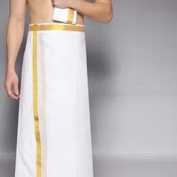 TUNI MANI Gold Jari Border Pocket Vesti with Jari Towel Solid Men Dhoti-picture-21