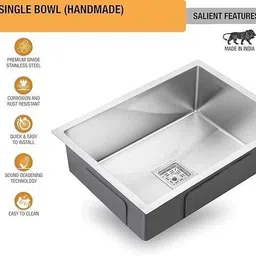 asttonus Kitchen Sink Single Bowl (18X16X10-Inch,Silver Color) Stainless Steel 304 Grade PM-SB-1816 Vessel Sink image 4
