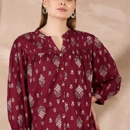 kavisaa Women Regular Fit Floral Print Mandarin Collar Casual Shirt image 3