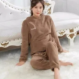 tiba Women Night Suit Set Brown Solid image 1