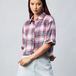 chimpaaanzee Women Oversized Fit Striped Spread Collar Casual Shirt-picture-21