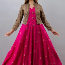 here&now Floral Print Rayon Blend Stitched Anarkali Gown-picture-18