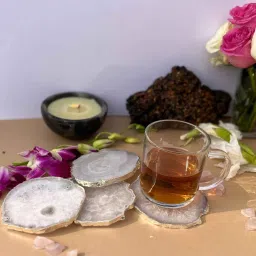 home arte Crystal Natural White Agate Stone Silver Plated Coaster Set of 4 Table Coaster for Bar Beer Coffee Tea Drinking Coasters for Dining Table Hot Pots image 1