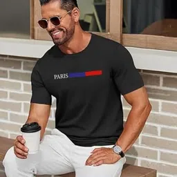 bargainkart Men Printed Round Neck Pure Cotton Black T-Shirt image 2