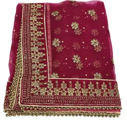 hoc Net Embroidered Pink Women Dupatta image 4