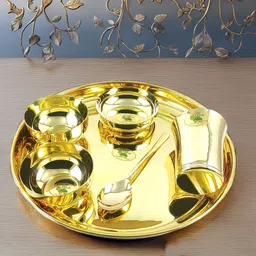 chef turtles Pack of 6 Brass Dinner/Thali Set, Pital Thali Set of 6pieces Handmade Brass Dinner Set image 4