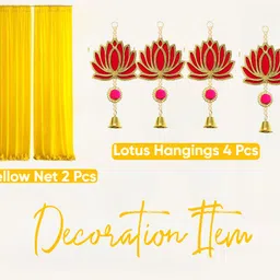 p-yog Yellow Net Curtain Backdrop Decoration Items Haldi/Mehndi Decoration Pooja Items image 2