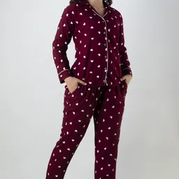 sanwariya Women Night Suit Set Maroon Printed image 4