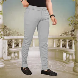 sk trend Men Comfort Fit Silver Lycra Blend Trousers image 2