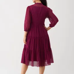 aask Women Fit and Flare Maroon Midi/Calf Length Dress image 2