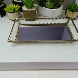 goodmark products : the mark of excellence Brass Rim Glass Rectangular Tray, Scandinavian Vintage Design, Golden Color Tray Serving Set-picture-47