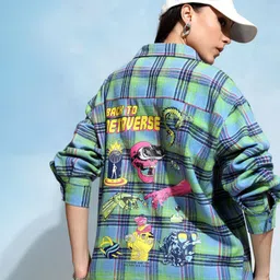 tokyo talkies Women Oversized Fit Checkered Cut Away Collar Casual Shirt-picture-37