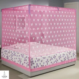 Full of Little Hearts Printed Premium Quality Machardani For Double Bed, Polyester Washable Adults Mosquito Net-image-67