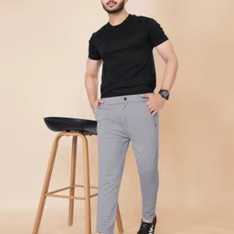 metronaut Regular Fit Men Black, Grey Lycra Blend Trousers image 2
