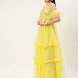 Ethnovog Floral Embroidered Sequinned Cold-Shoulder Net Maxi Ethnic Dress image 5