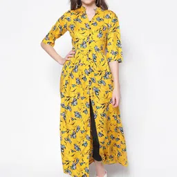 Sera Floral Print Mandarin Collar Roll-Up Sleeves Maxi Longline Top image 1