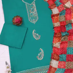 gfashion Unstitched Cotton Blend Salwar Suit Material Embroidered image 2