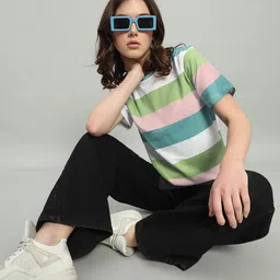 the dry state Women Printed Round Neck Pure Cotton White, Blue, Light Green T-Shirt-picture-21