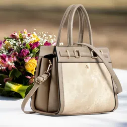 Beige Women Sling Bag Structured Handbag with Adjustable and Detachable Strap for Women-image-4