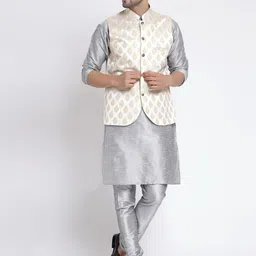 ts lifestyle Men Dupion Silk Kurta Pyjama Ethnic Jacket Set image 4