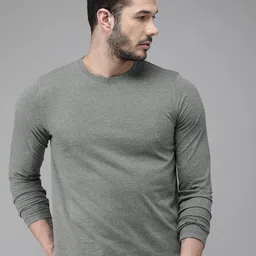 roadster Men Solid Round Neck Pure Cotton Grey T-Shirt image 1
