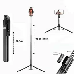 CHG R1S-L Tripod Selfie Stick Mini LED Fill Light 67 Inch Long/7-Section Stable Base/BT Remote Bluetooth Selfie Stick image 3