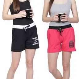 club a9 Pack of 2 Solid, Printed Women Black, Red Regular Shorts, Running Shorts, Night Shorts, Cycling Shorts, Beach Shorts, Basic Shorts image 4