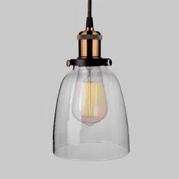 homesake Pendant Light with Bell Glass Shade, Metal Base Cap and Adjustable Textile Cord, Industrial Style Retro Hanging Lamps for Dining Living Room, Antique Copper Pendants Ceiling Lamp image 2