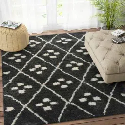Black Geometric Wool 3 ft x 5 ft Hand Tufted Carpet by Imperial Knots-picture-24
