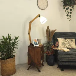 symplify Ronan Wooden Shelf Floor Lamp with Wooden Shade & Brown Base image 5