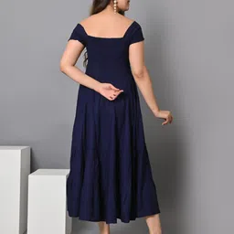 vymo Women Fit and Flare Dark Blue Midi/Calf Length Dress image 2
