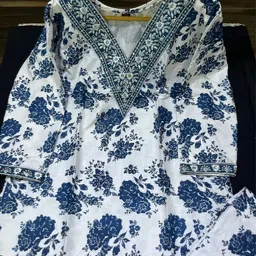 finclothen Women Cotton Blend Kurti Pant Set image 3
