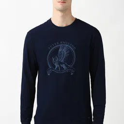 peter england Men Embroidered Round Neck Pure Cotton Blue T-Shirt-picture-26