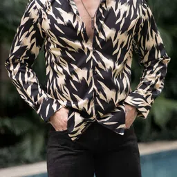 marmic fab Men Regular Fit Printed Mandarin Collar Casual Shirt image 3