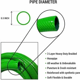 technocrafts PH25C12017 PVC Braided Hose 5 meter (16.5 feet) 1/2 Inch (12.5mm) Bore Size 3 Layered Hose Pipe with 1 Inch Tap Connector Hose Pipe image 2