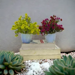 litleo set of 4 for home office or gift Maroon Cornus Artificial Flower with Pot image 2