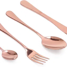 international gift Copper Egg-Shaped Cutlery Holder Set with Spoon, Fork & Knife Stand Aluminium Cutlery Set image 3