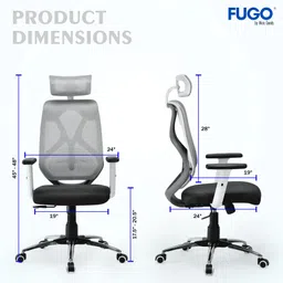fugo Chair FG406 Office Chair, Study Chair, Computer Chair, 3 Years Warranty Mesh Office Arm Chair image 3