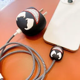 EDNITA Charger Protector,Cable Protectors for Apple iPhone 18W & 20W, 3D Cartoon Cute Case Cover Protective Sleeve Full Adaptor Charger Protection (Black Venom) image 5