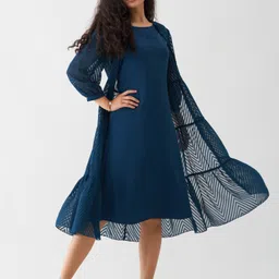 Women Fit and Flare Dark Blue Midi/Calf Length Dress-image-29