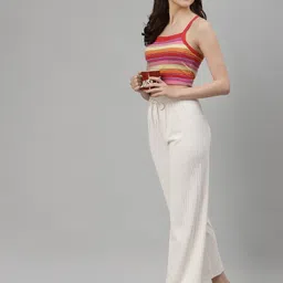 neudis Women White Solid Ribbed Cotton Lounge Pants Women Pyjama image 2