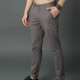roadster Men Regular Fit Grey Lycra Blend Trousers image 2