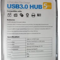 TERABYTE 4-Port USB3.0 HUB 4-Port USB 3.0 Hub with Power Supply Super Speed Portable USB Hub image 5