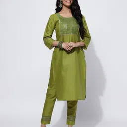 samah Women Cotton Blend Kurta Pant Dupatta Set image 2